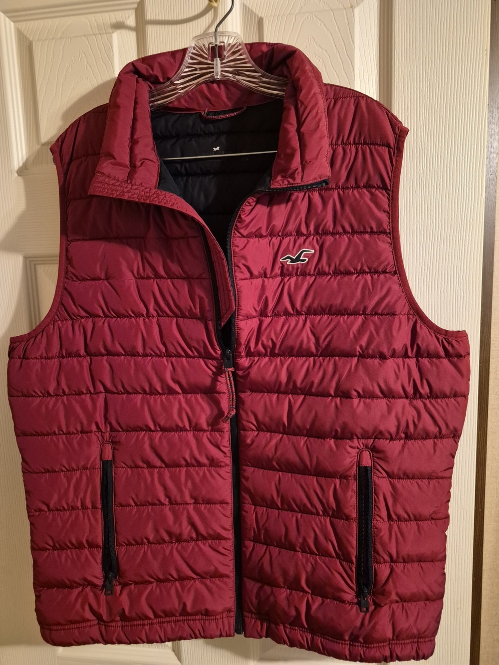 Hollister Men's Quilted Vest in Burgundy with Black Trim